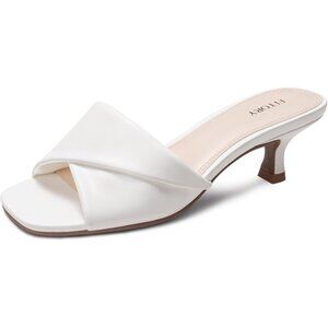 Women's White Cross Band Comfortable Square Open Toe Dressy Low Heel Sandals